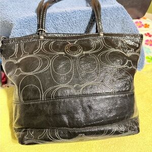 Coach Black Signature Leather Tote